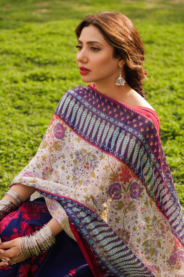Embellished Blue Frock Churidar for Pakistani Party Dresses 2023