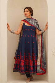 Embellished Blue Frock Churidar for Pakistani Party Dresses
