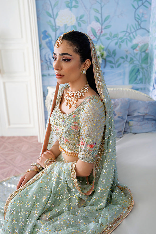 Embellished Blue Lehenga Choli Dupatta Indian Bridal Dress