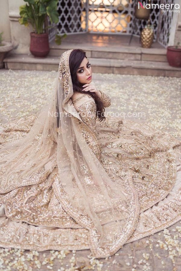 Embellished Bridal Ivory and Gold Wedding Dress with Lehenga MEDIUM