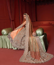 Embellished Bridal Lehenga Choli Dupatta Dress in Peach Color