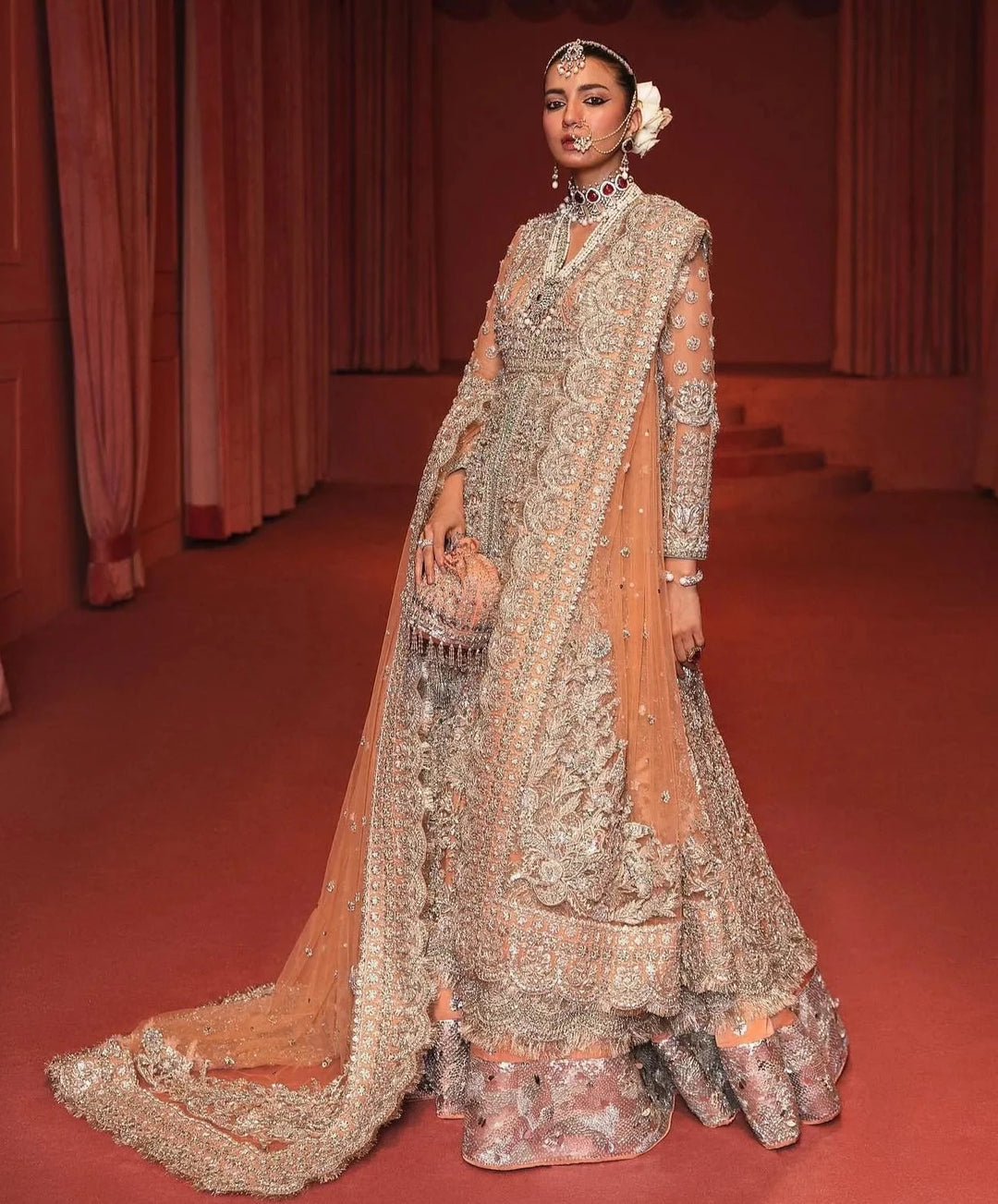 Exquisite Peach Bridal Lehenga Choli | Pakistani Bridal Dresses