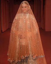 Embellished Bridal Lehenga Choli Dupatta in Peach Color Online
