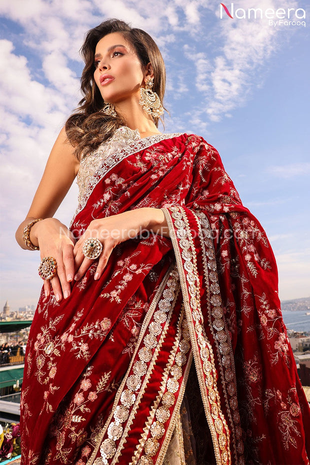 Embellished Embellished Bridal Red Saree Dress Pakistani Online