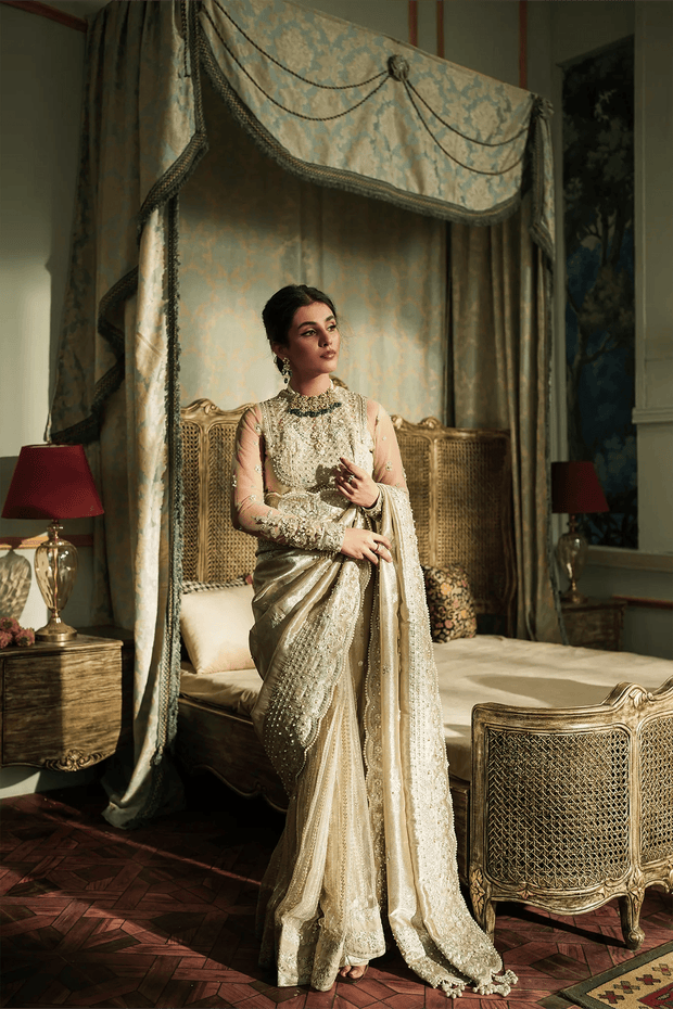 Embellished Bridal Saree with Blouse in Premium Gold Online
