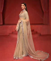 Embellished Bridal Saree with Blouse in Silver Color Online