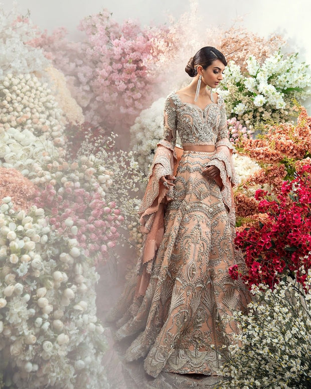 Embellished Dark Peach Lehenga for Indian Bridal Wear