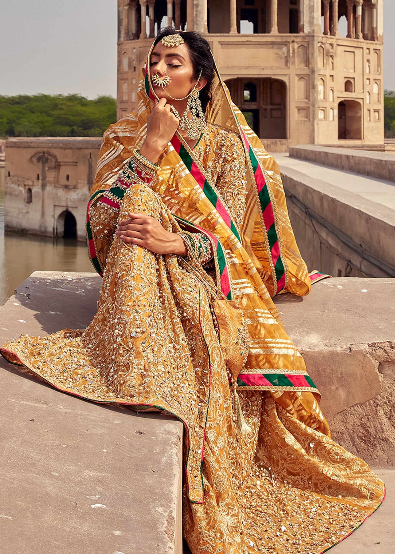 Embellished Designer Yellow Mehndi Dresses in Net Chiffon Nameera by