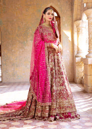 Embellished Front Open Pakistani Bridal Gown with Chiffon Lehenga and Net Dupatta Dress