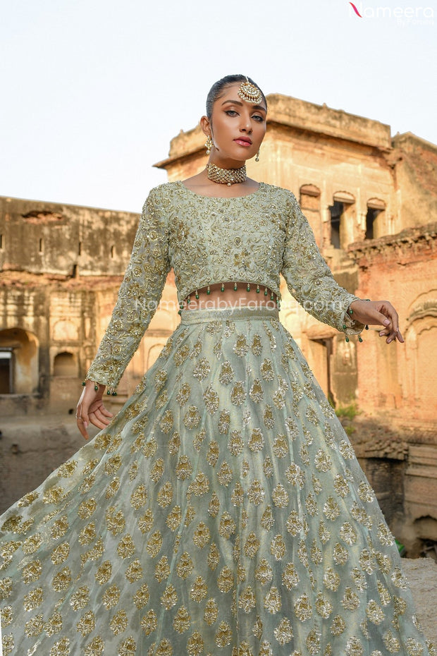 Embellished Ghagra Choli Wedding Dress in Ivory 