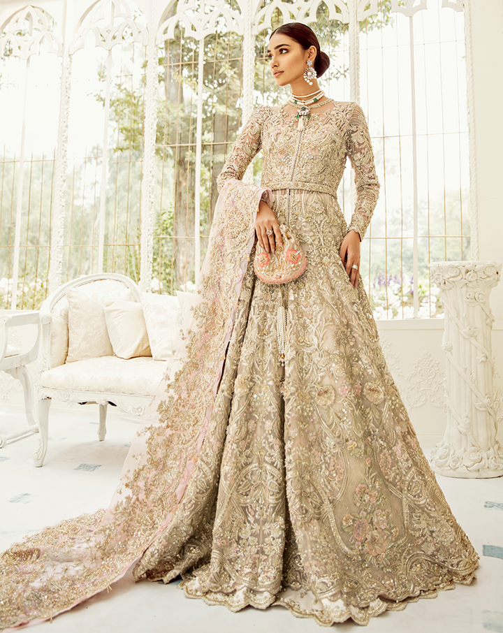 Embellished Gold Lehenga Bridal Gown for Wedding Wear