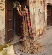 Embellished Golden Lehenga Kameez Pakistani Bridal Dress 2023