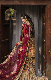 Embellished Golden Lehenga Kameez Pakistani Bridal Dress