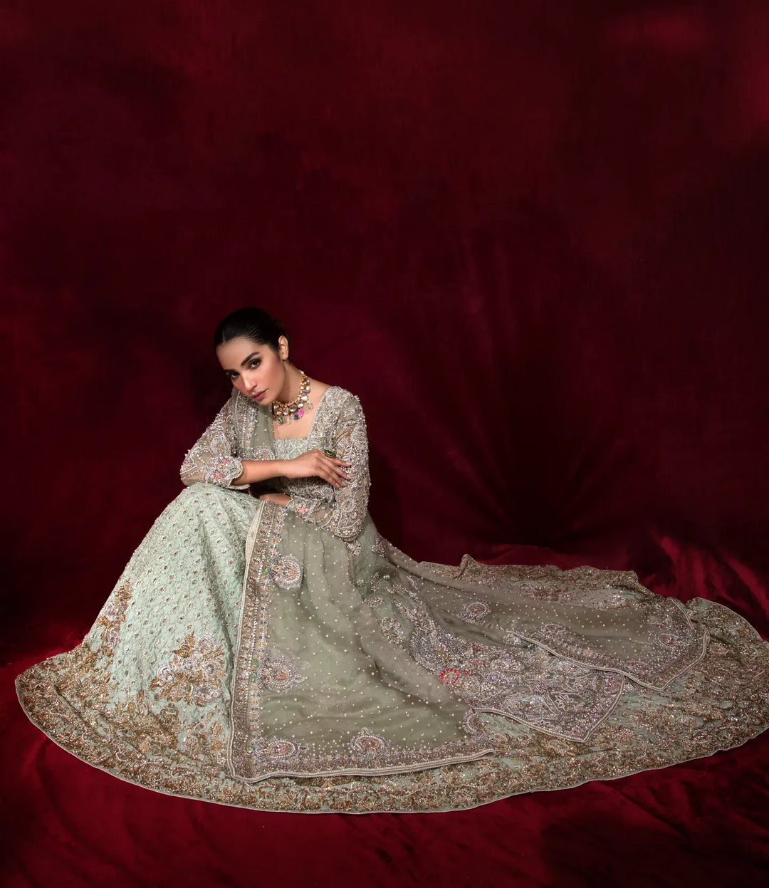 Elegant Pakistani Bridal Lehenga with Embellished Gown