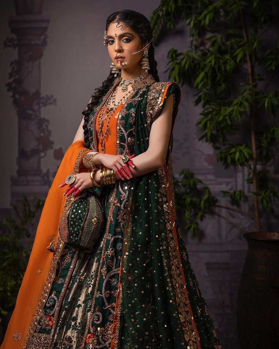 Elegant Pakistani Bridal Lehenga with Open Gown Choli