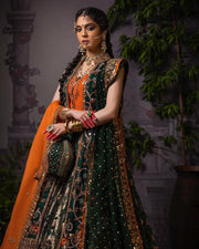 Embellished Green Lehenga with Choli and Open Gown Bridal Dress