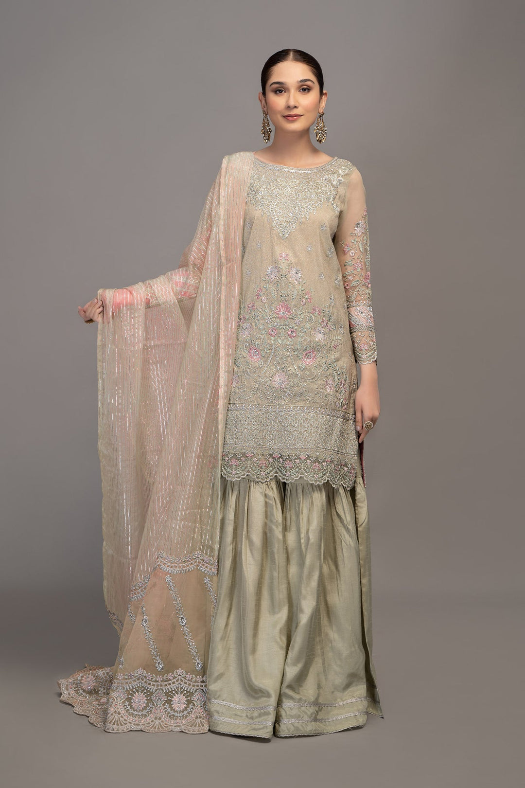 Embellished Green Sharara Kameez Pakistani Party Dresses