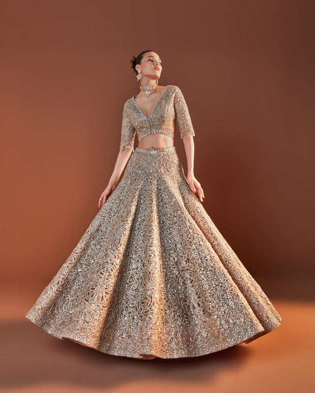 Embellished Grey Lehenga Choli for Indian Bridal Wear