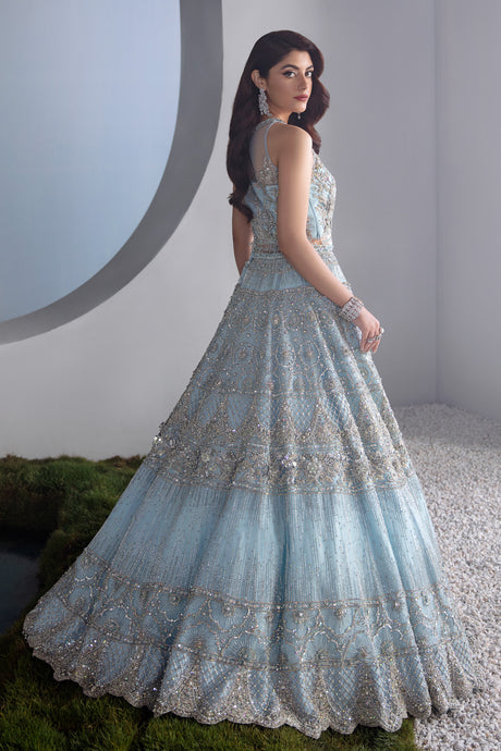 Ice Blue Pakistani Bridal Lehenga & Choli - Elegant Wedding Wear