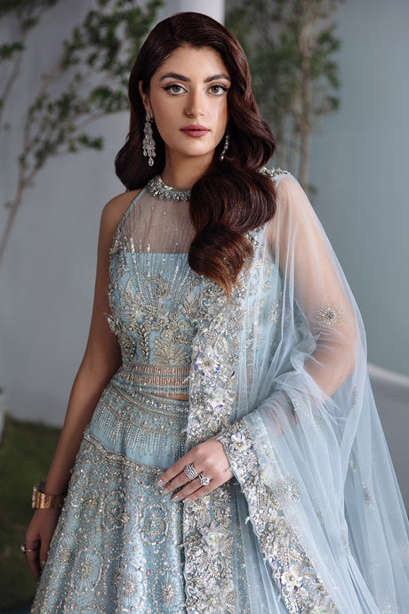 Ice Blue Pakistani Bridal Lehenga & Choli - Elegant Wedding Wear