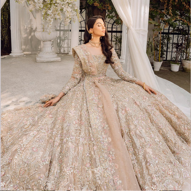 Embellished Indian Bridal Wear Brown Skin Lehenga