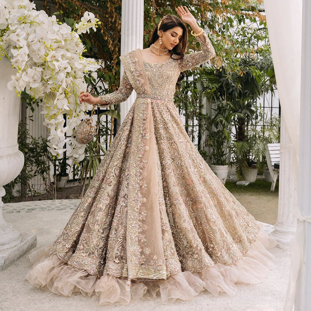 Embellished Indian Bridal Wear Brown Skin Lehnga Frock