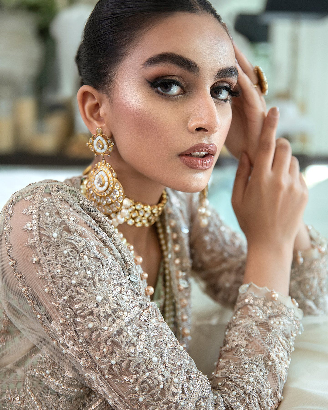 Embellished Indian Bridal Wear Gown with Trouser Choli 2022