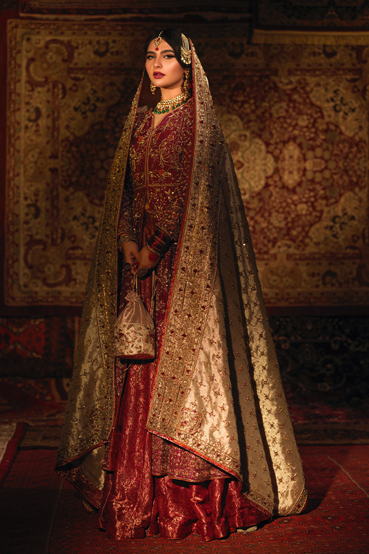 Embellished Indian Bridal Wear Maroon Lehenga Gown