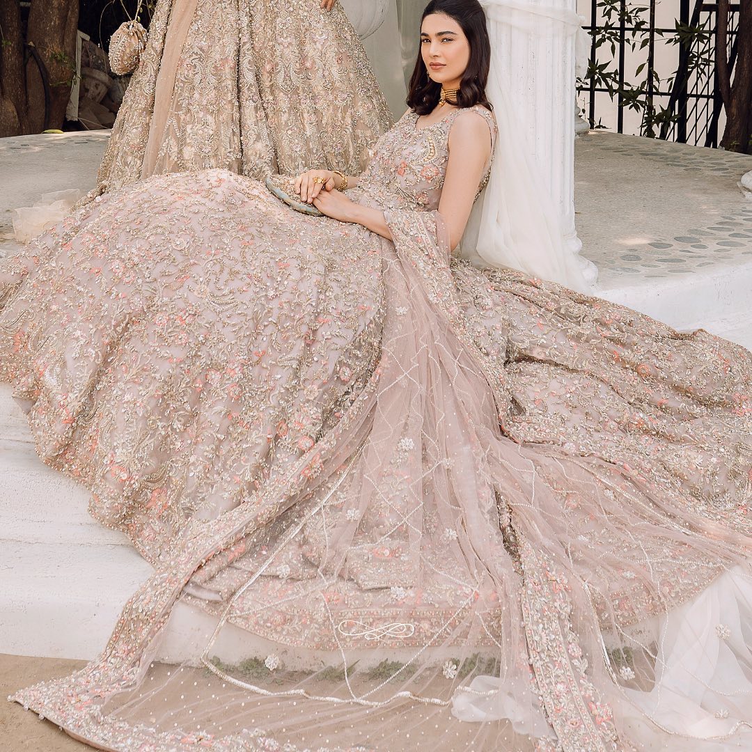 Embellished Indian Bridal Wear Peach Pink Lehenga Frock 2022