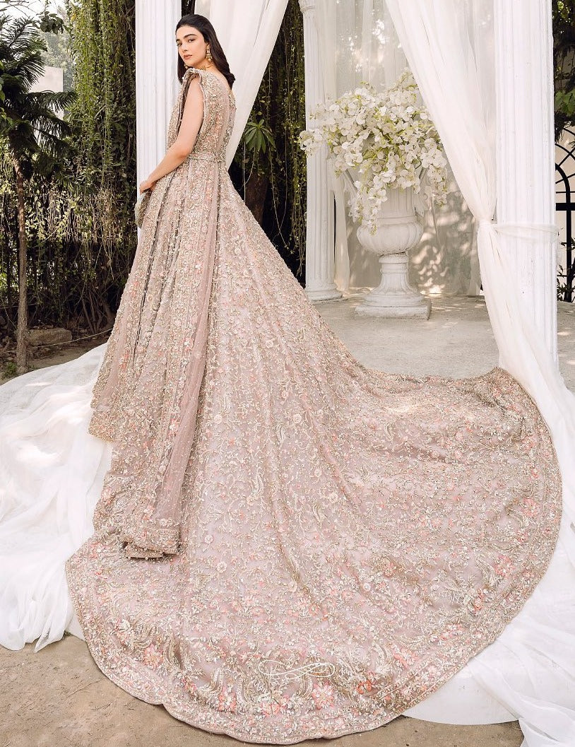 Embellished Indian Bridal Wear Peach Pink Lehenga Frock