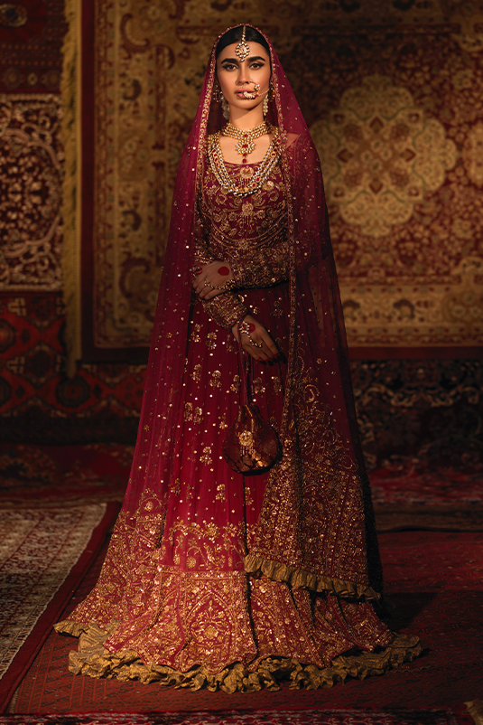 Embellished Indian Bridal Wear Red Kalidar Lehenga Choli