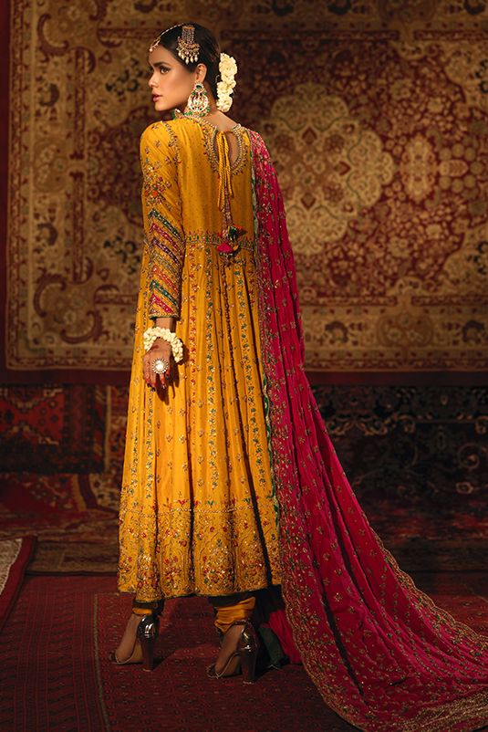 Embellished Indian Bridal Wear Yellow Kalidar Frock 2022