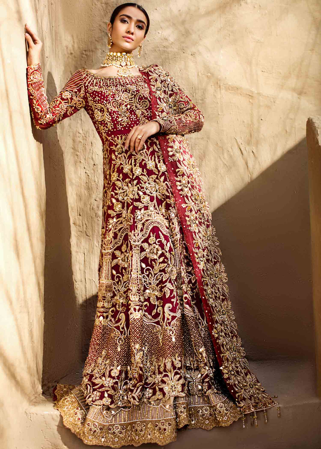 Embellished Indian Cream and Red Lehenga 