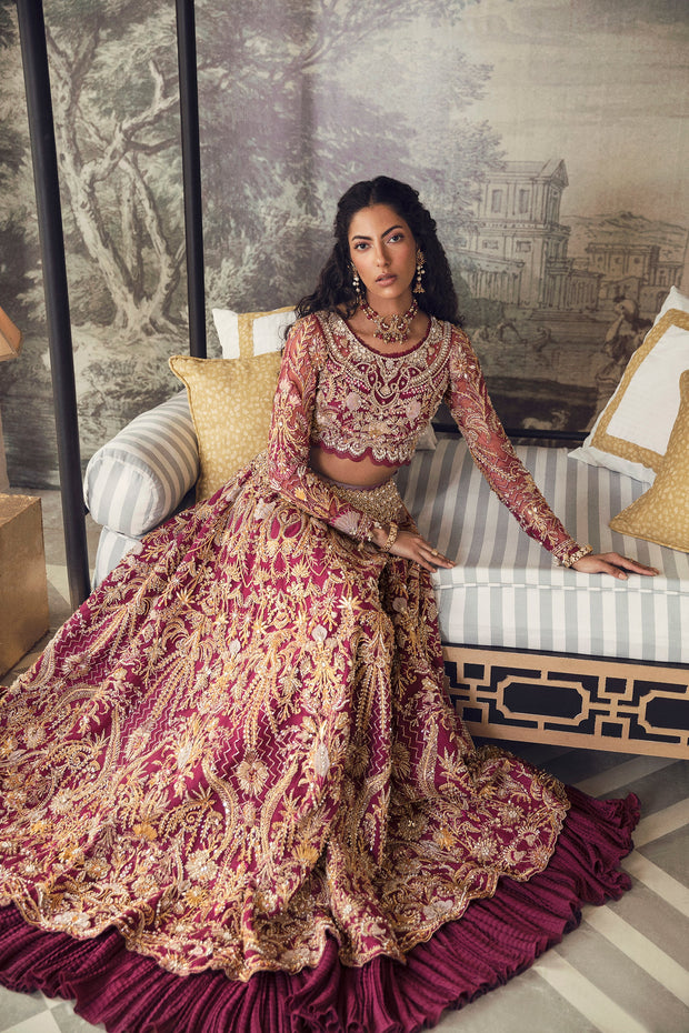 Golden lehenga deals with pink choli