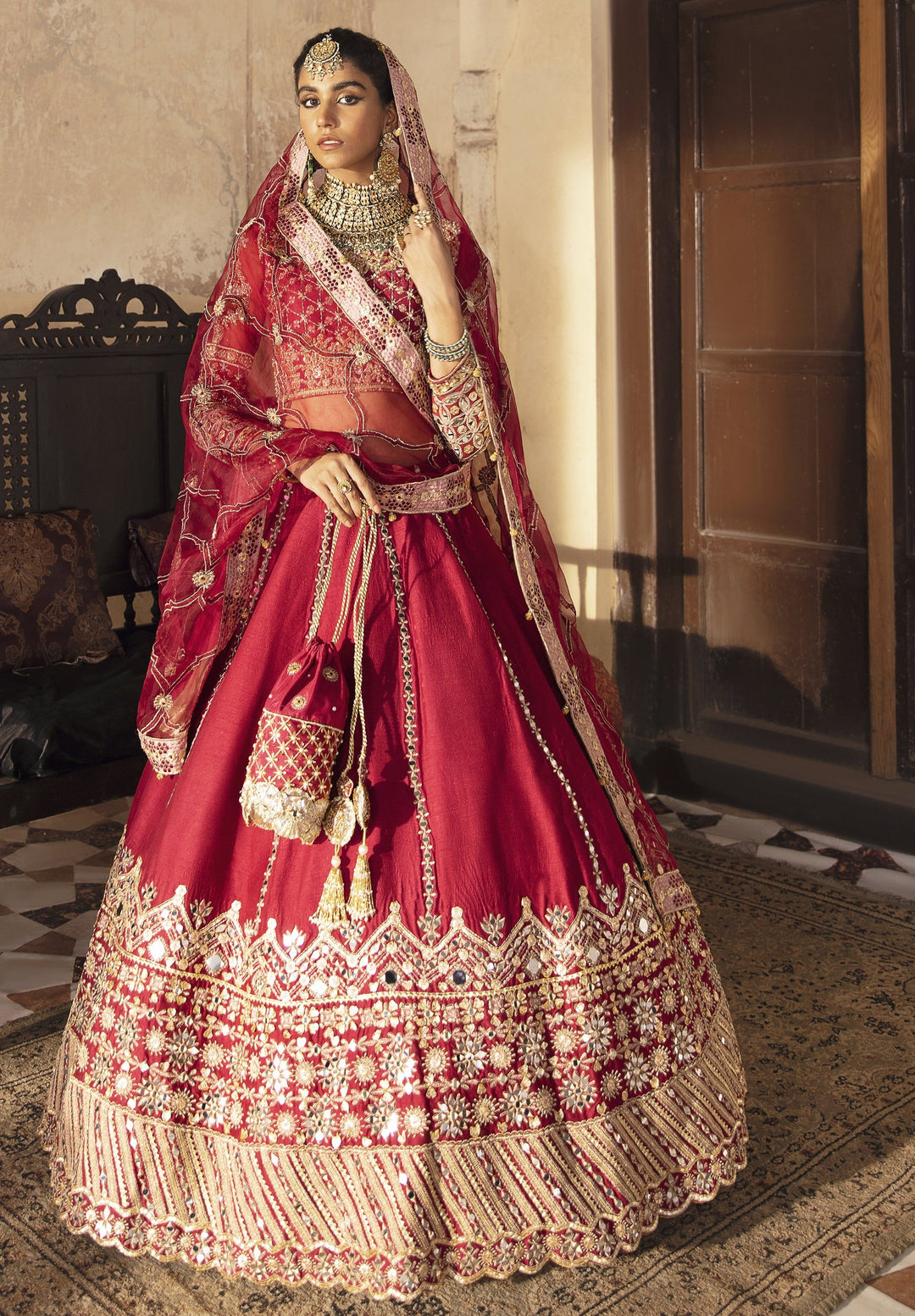Embellished Indian Red Colour Lehenga Choli