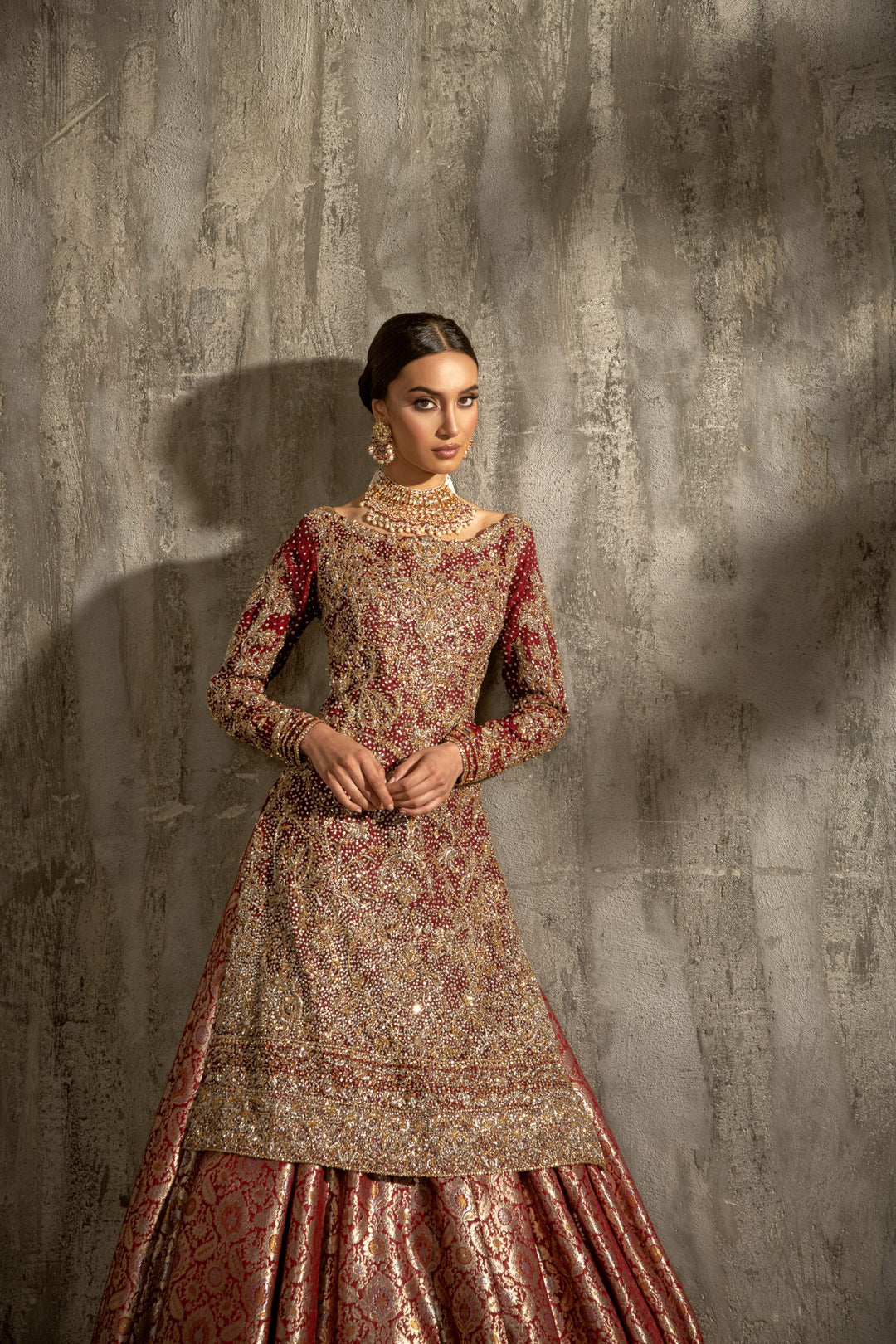 Embellished Kameez with Banarsi Lehenga Dresses