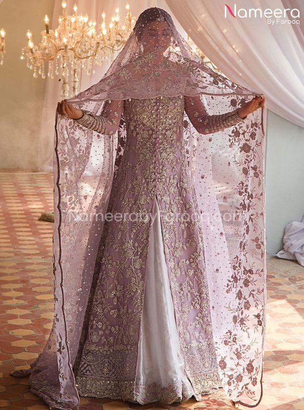 Embellished Kameez with Bridal Sharara Dress in Lilac