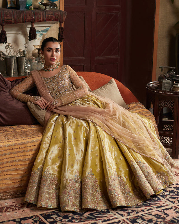 Embellished Lehenga Choli and Dupatta Mehndi Dress for Wedding