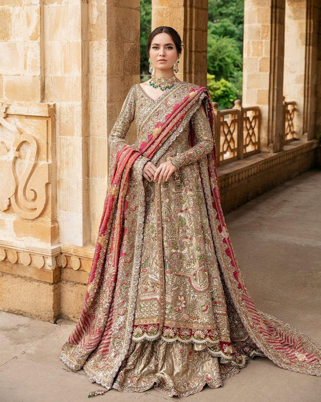Embellished Pakistani Bridal Lehenga Gown with Dupatta