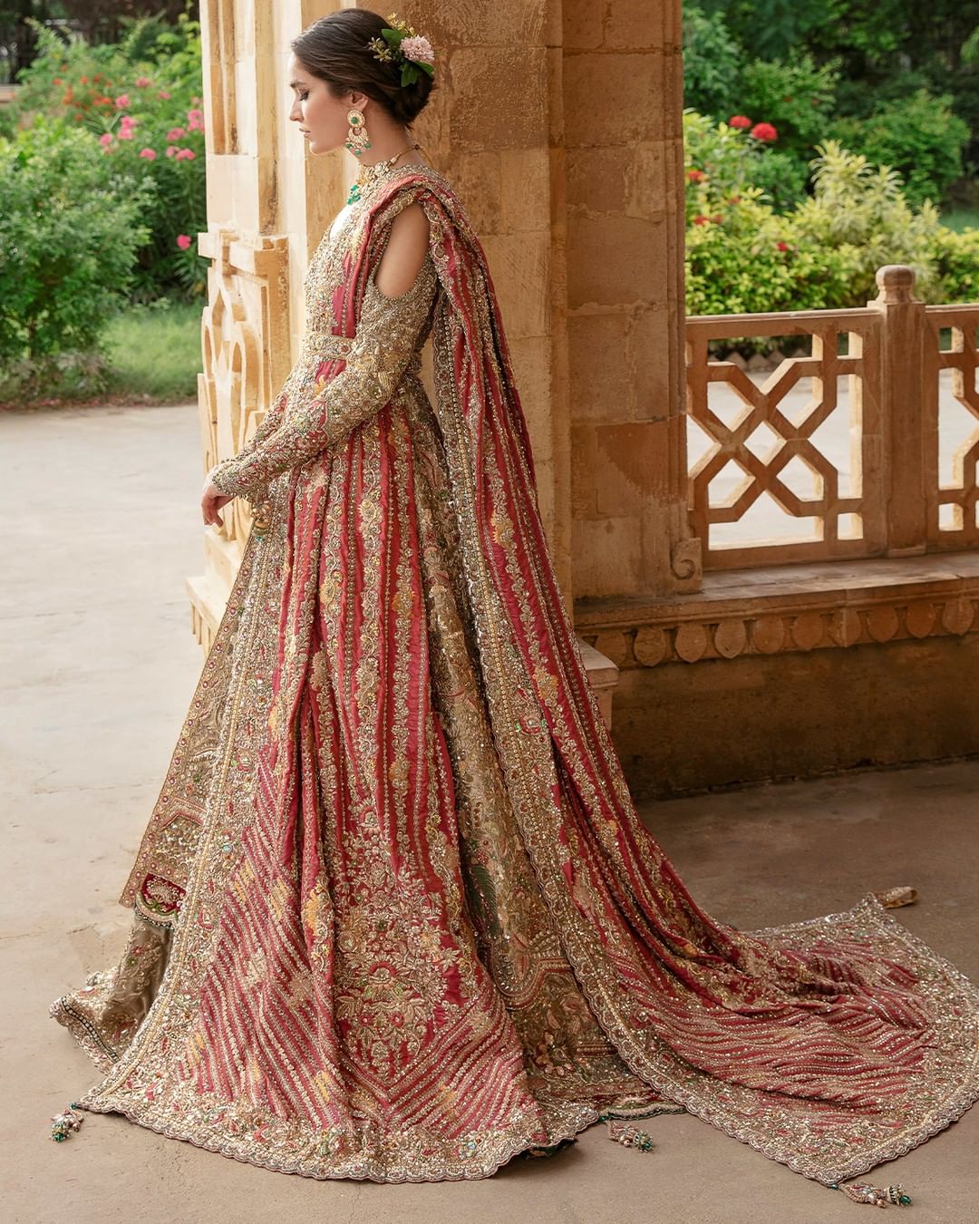 Embellished Pakistani Bridal Lehenga Gown with Dupatta