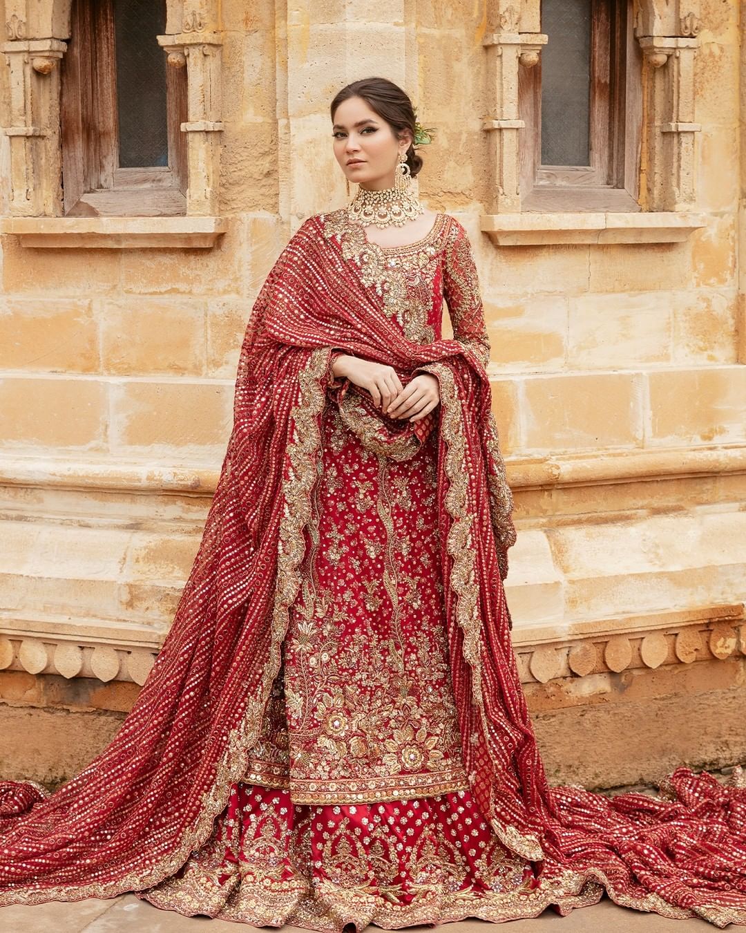 Stunning Red Pakistani Bridal Lehenga Kameez Dress