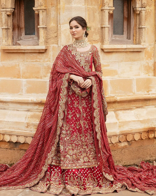 Embellished Lehenga Kameez Red Bridal Dress Pakistani