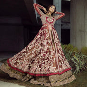 Embellished Maroon Indian Bridal Gown Lehenga 
