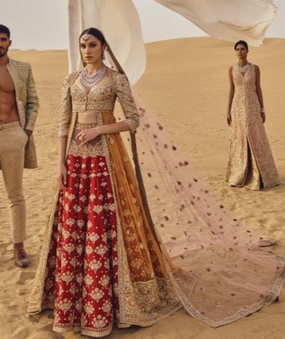 Embellished Maroon Lehenga Choli Gown for Bridal Wear