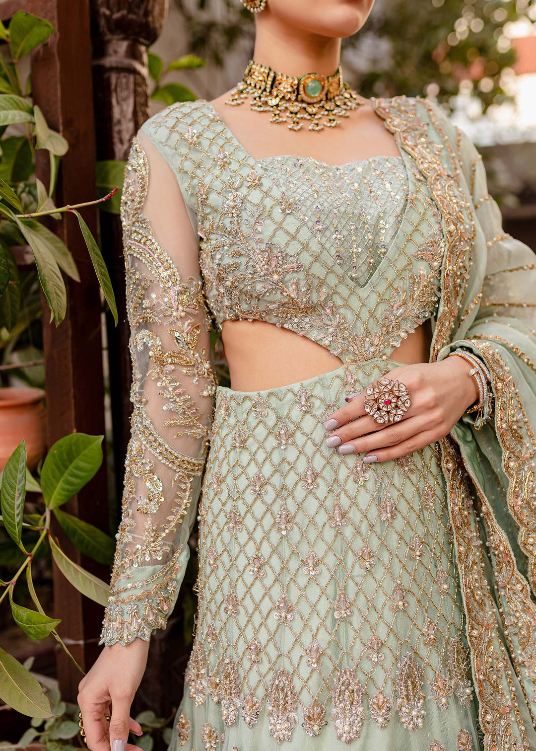 Embellished Mint Gown Lehenga Indian Bridal Wear