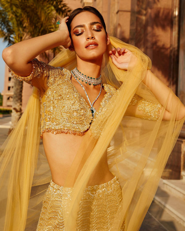 Embellished Mint Yellow Lehenga Choli Dress 2022