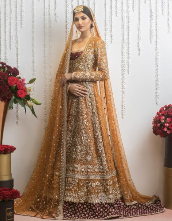 Embellished Orange Red Lehenga Frock Indian Bridal Wear