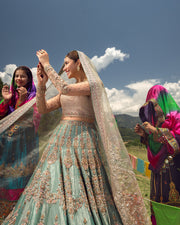 Embellished Organza Choli with Bridal Lehenga and Net Dupatta Pakistani Wedding Dress Online