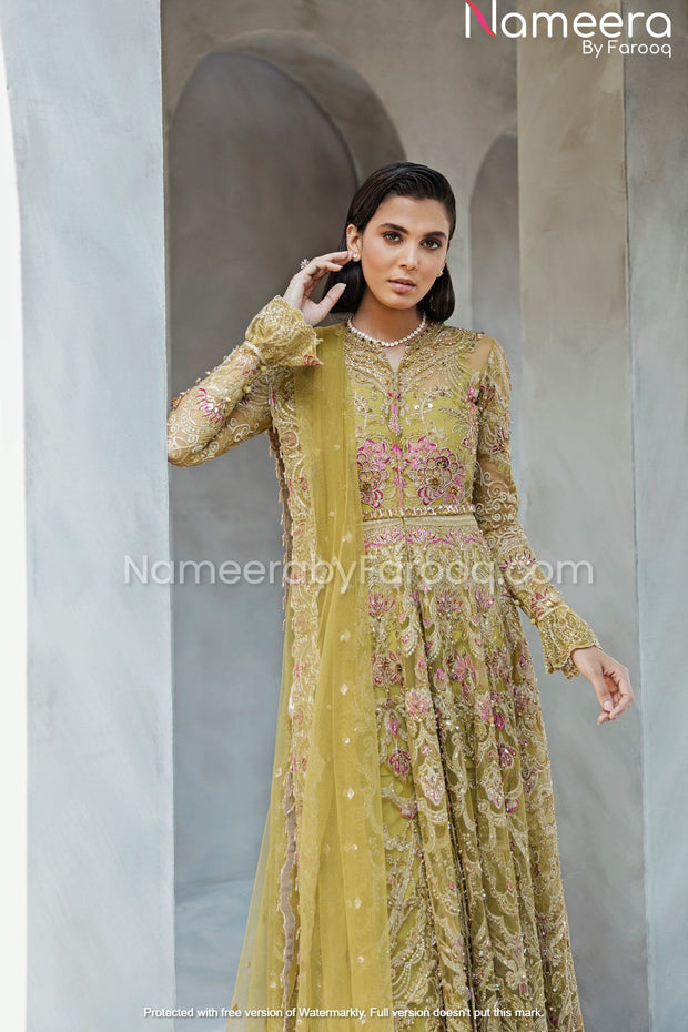 Embellished Organza Front Open Frock and Lehenga Online – Nameera by Farooq