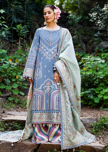 Embellished Pakistani Aqua Color Heavy Kameez Salwar